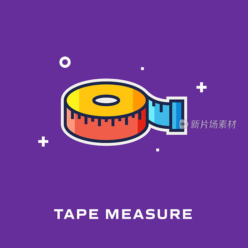 Tape Measure Flat Style Line Icon, Outline Vector Symbol插图。